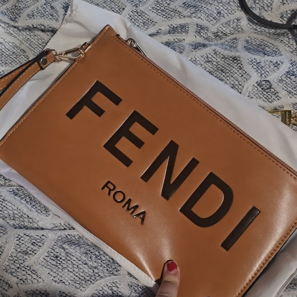Fendi Roma Brown Leather Wristlet